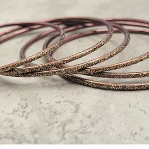 Copper Bronze with Glitter Thin Metal Bangles Metallics Stack of 6